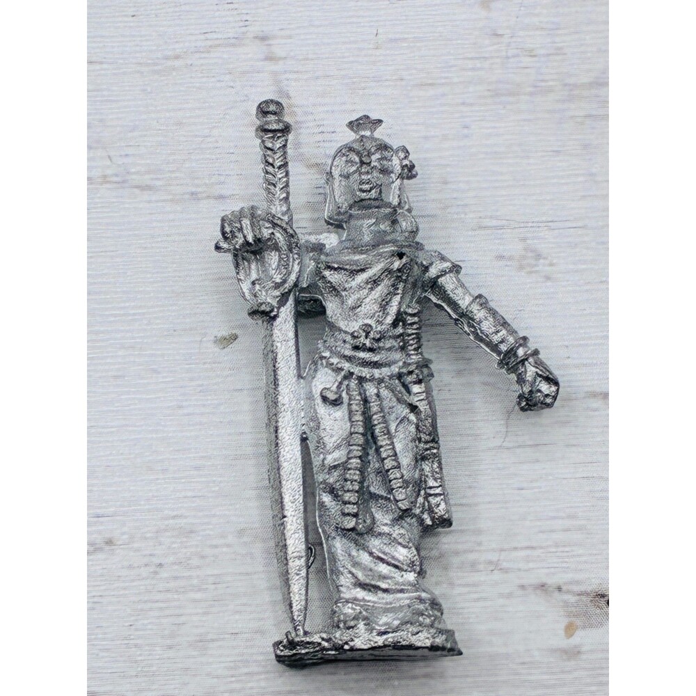 Vintage Unpainted Metal Warrior Knight Miniature Figure Giant Sword Fantasy